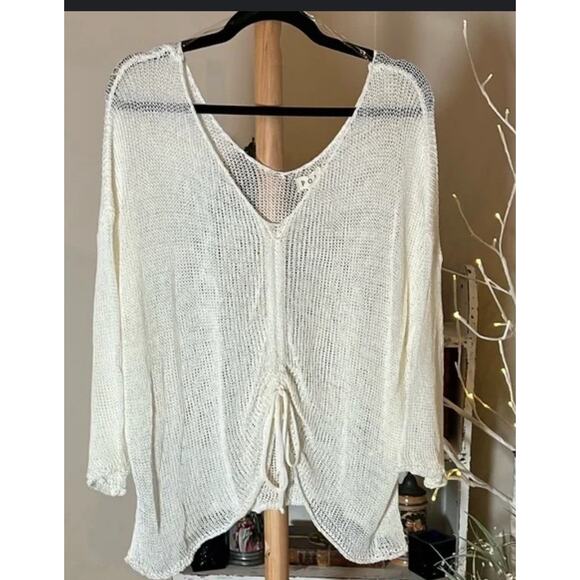 Pol Boho Open Knit White Lightweight Summer Sweater Large Flowy Adjustable - Picture 3 of 8